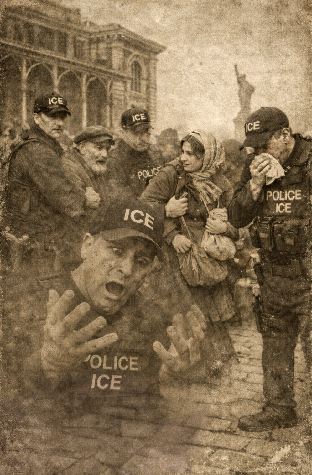 TO REACH INSANE QUOTAS, ICE AGENTS TRAVEL BACK IN TIME TO KIDNAP PEOPLE ENTERING ELLIS ISLAND.